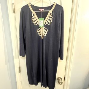 Navy and gold Lilly dress. Size L. Too big for me. NWT